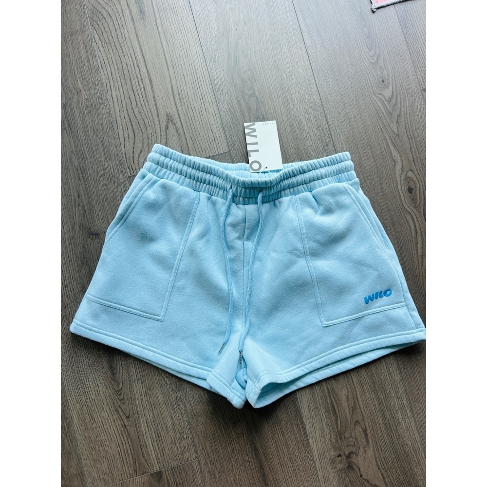 Wilo The Label Logo Fleece Jog Shorts Light Blue High Waist Womens S